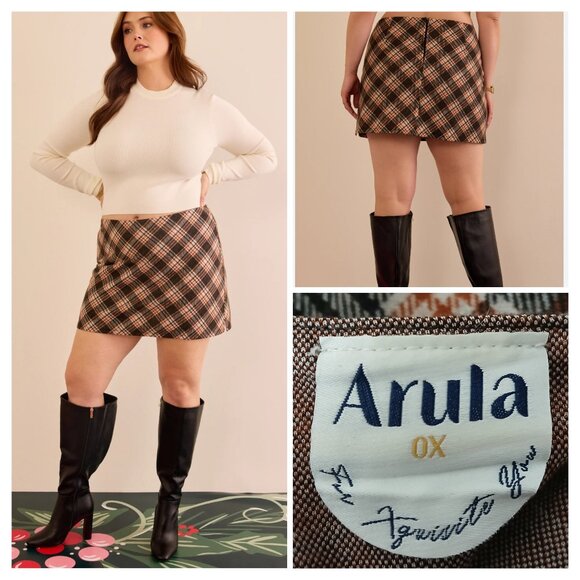 NWT Arula Paris Mini Skort Size 0X Plus Soft Flannel Plaid Zip Back Stretch - Picture 1 of 9